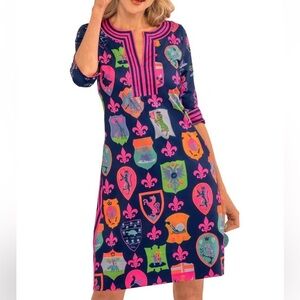 Lilly Pulitzer Crest Print Shift Dress Navy Pink |Size Large. NWT.
